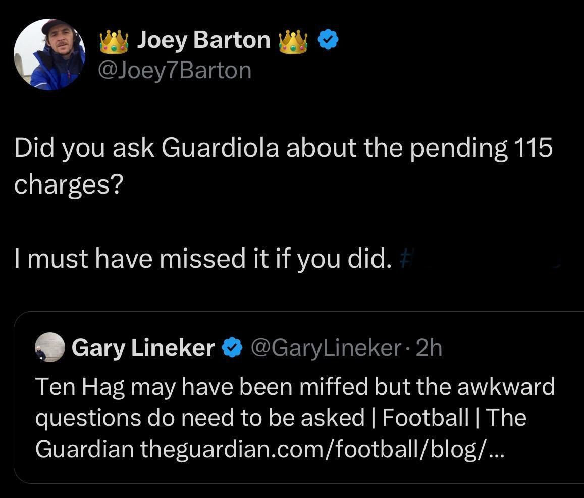 Joey Barton&#039;s post on X (formerly Twitter).