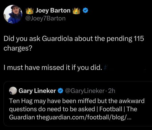 Joey Barton's post on X (formerly Twitter).