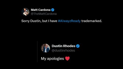 Screenshot of Matt Cardona and Dustin Rhodes' tweets