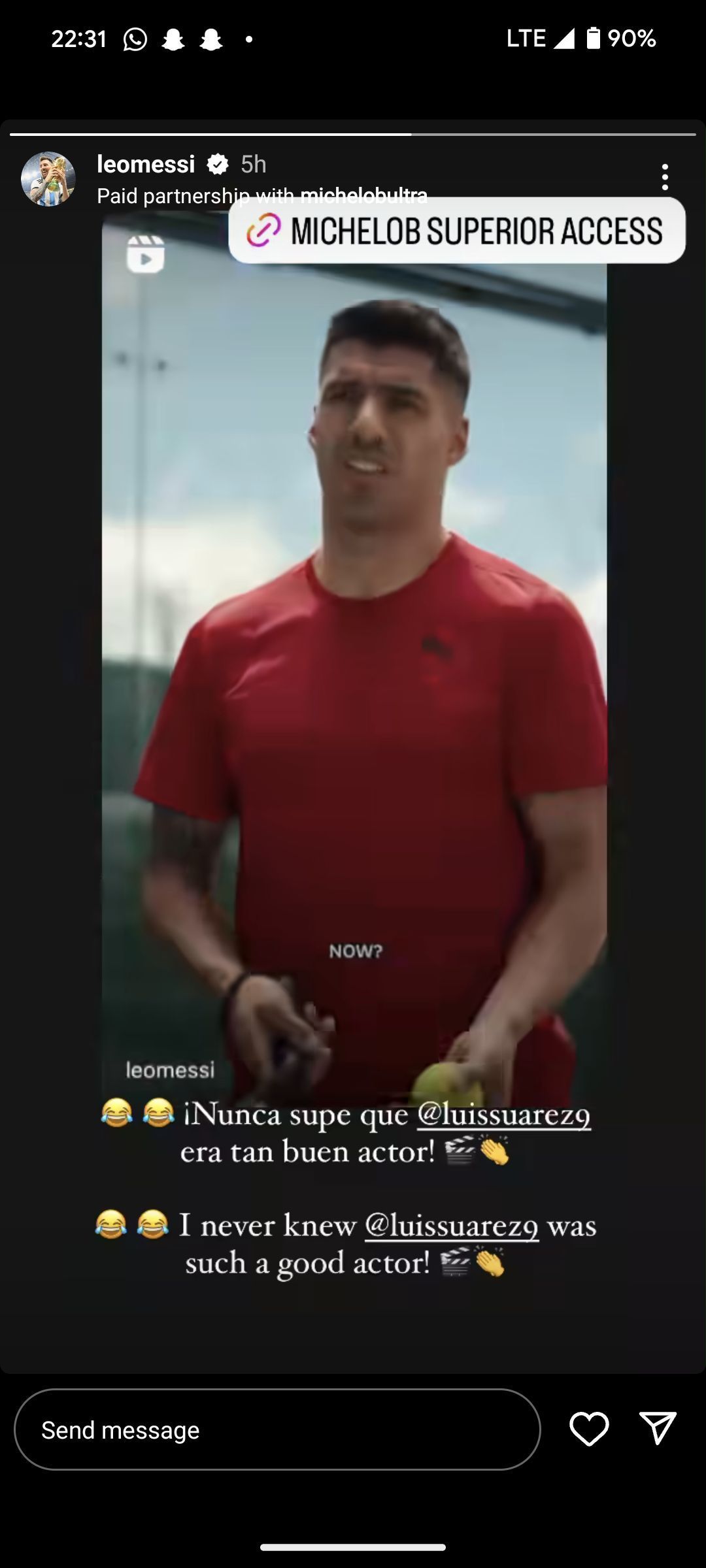 Lionel Messi reacts to an advert in which Luis Suarez starred