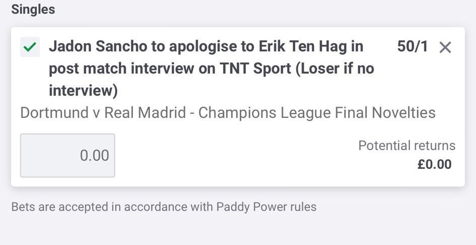 Paddy Power&#039;s Jadon Sancho special for tonight&#039;s Champions League final.