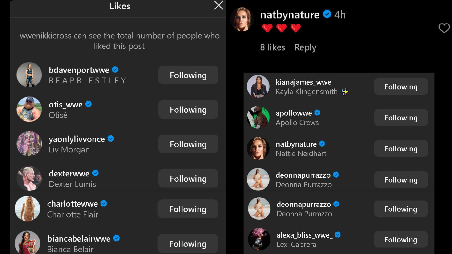 A screengrab of reactions on Nikki Cross&#039; Instagram update.