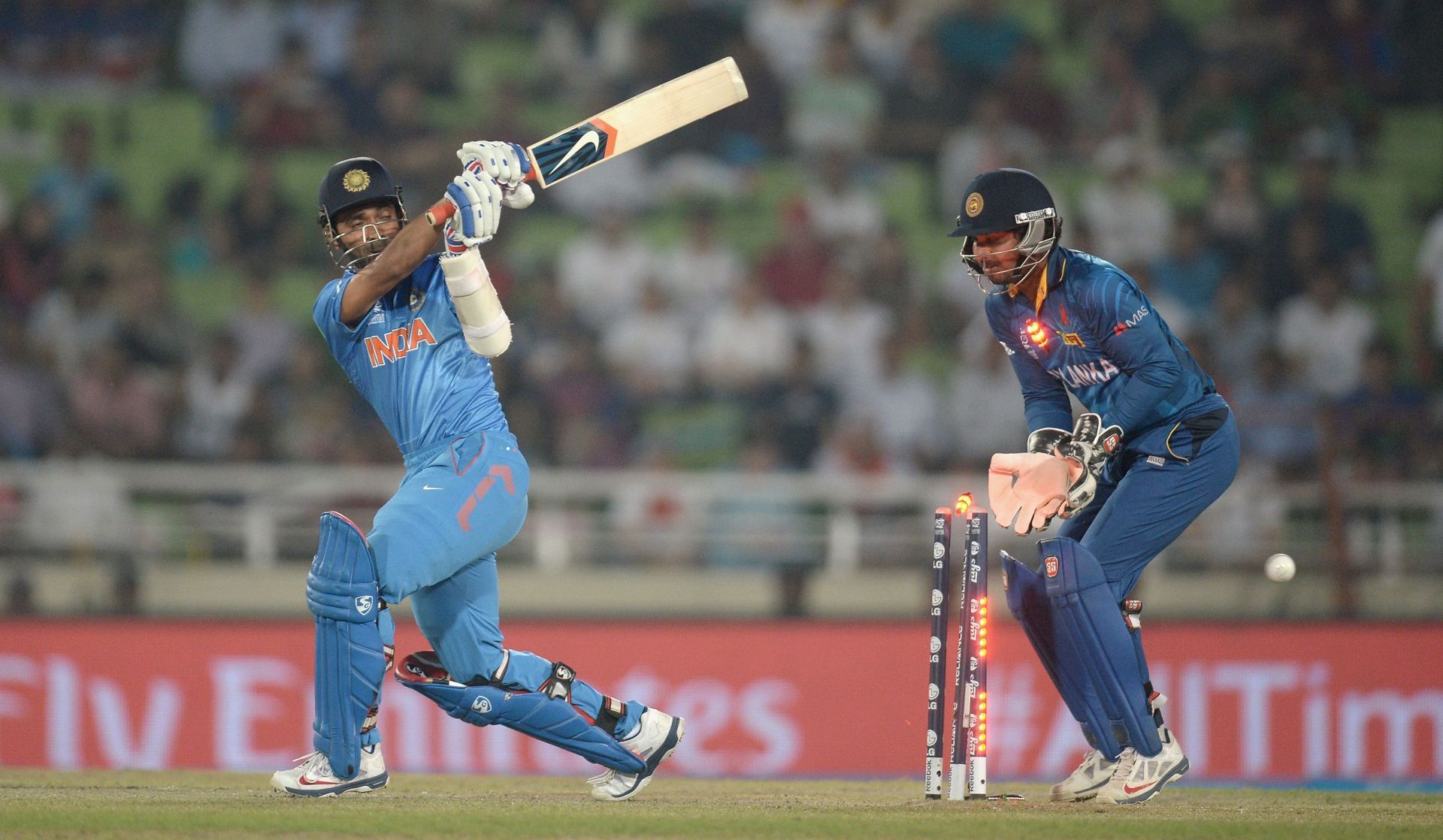Rahane was cleaned up by Angelo Matthews in the 2014 T20 World Cup final.