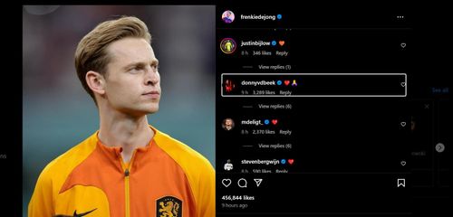 Van de Beek comments on De Jong's Instagram post.