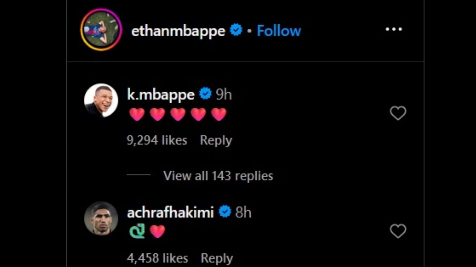 Kylian Mbappe and Achraf Hakimi react as Ethan Mbappe announces PSG exit.