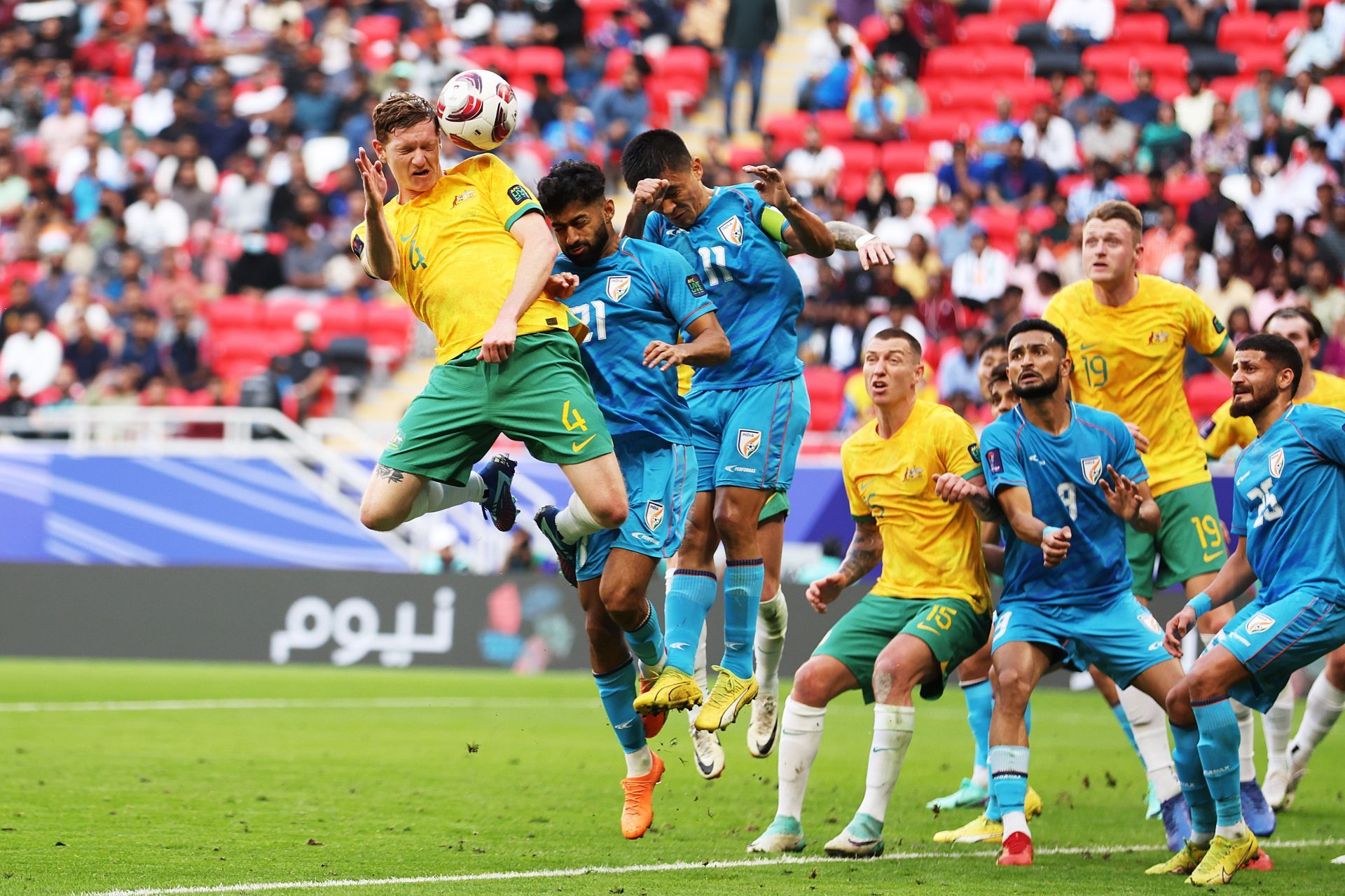 India&#039;s Sunil Chhetri going up for a header