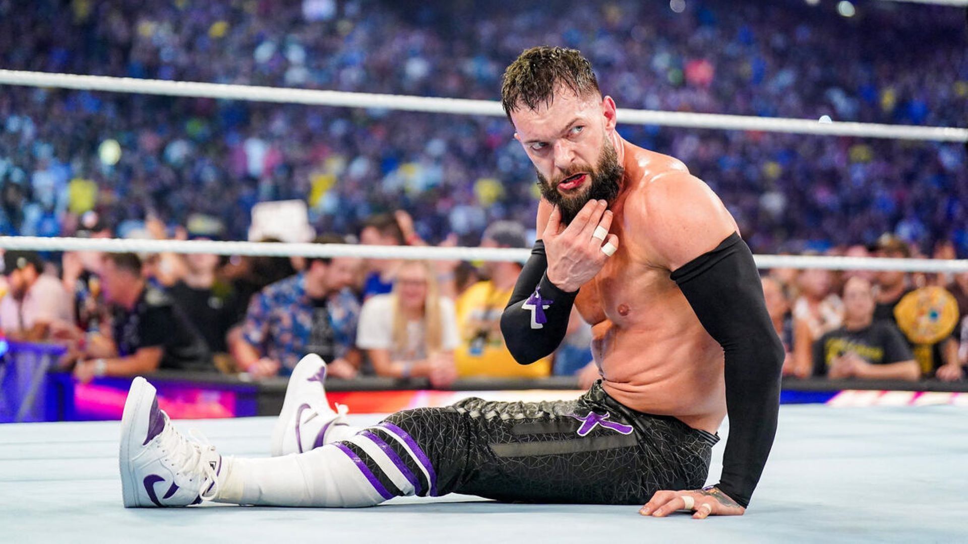 Finn Balor wasn&#039;t happy when Damian Priest came to the ring with the briefcase at SummerSlam 2023 (Credit: wwe.com)