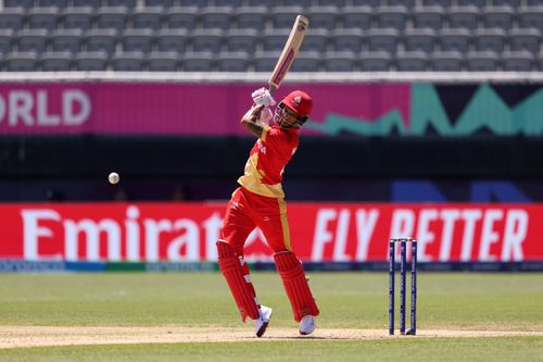 Nicholas Kirton of Canada bats during the ICC Men's T20 Cricket World Cup West Indies & USA 2024 match between Canada and Ireland at Nassau County International Cricket Stadium on June 07, 2024 in New York, New York. (Photo by Robert Cianflone/Getty Images)