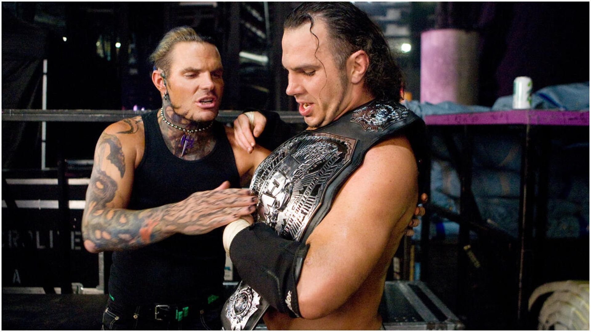 Jeff Hardy and Matt Hardy at WWE backstage. (Image source: WWE.com)