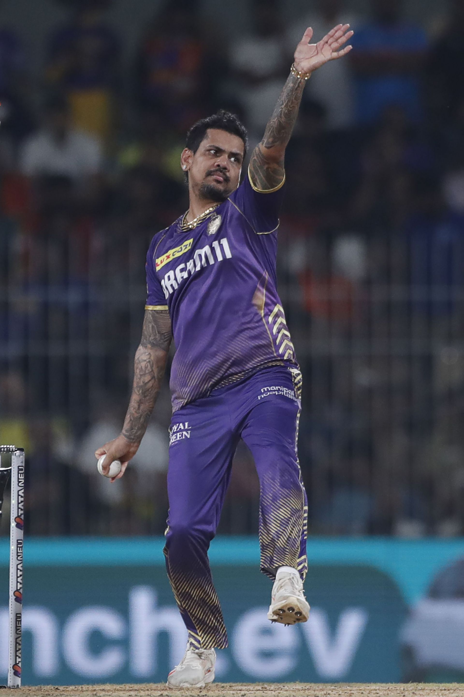 Sunil Narine in action for Kolkata Knight Riders in the IPL.