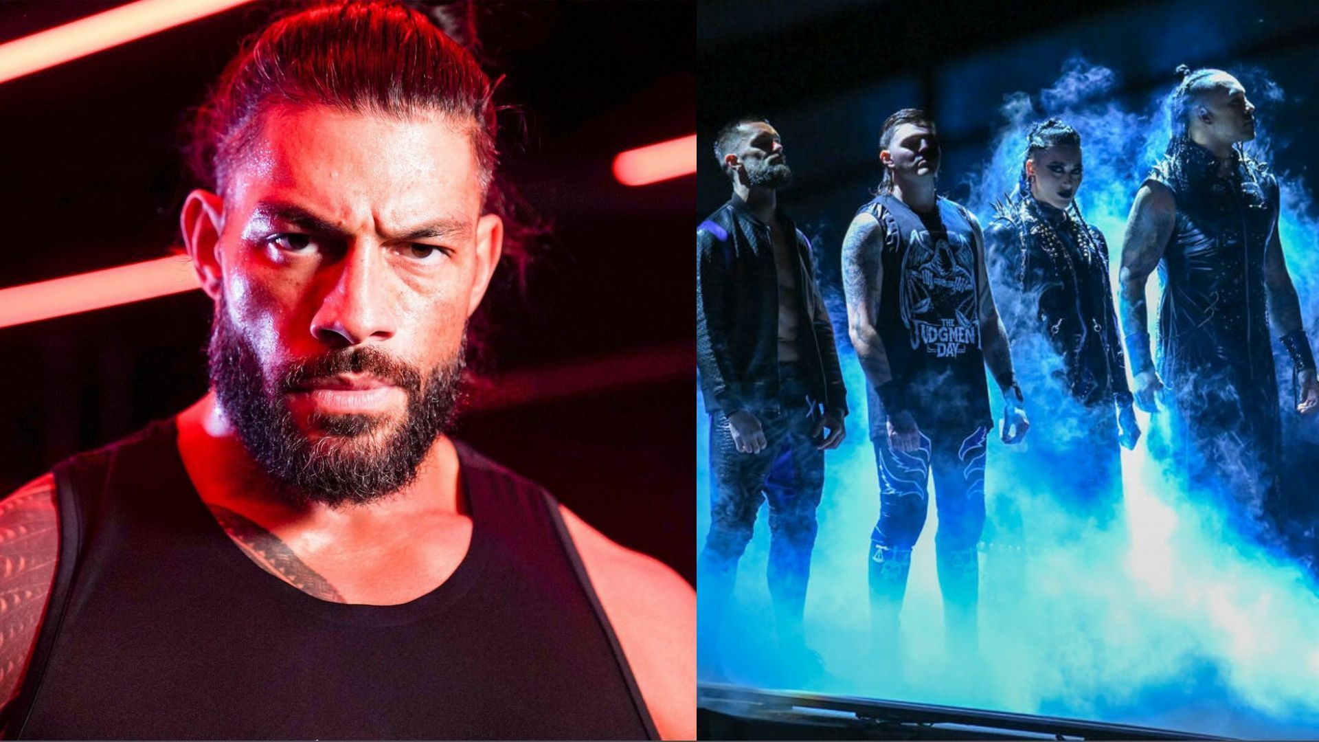 Roman Reigns (left); The Judgment Day (right)