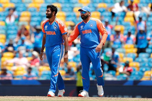 Jasprit Bumrah (left) dismissed Rahmanullah Gurbaz with his second delivery. [P/C: BCCI/X]