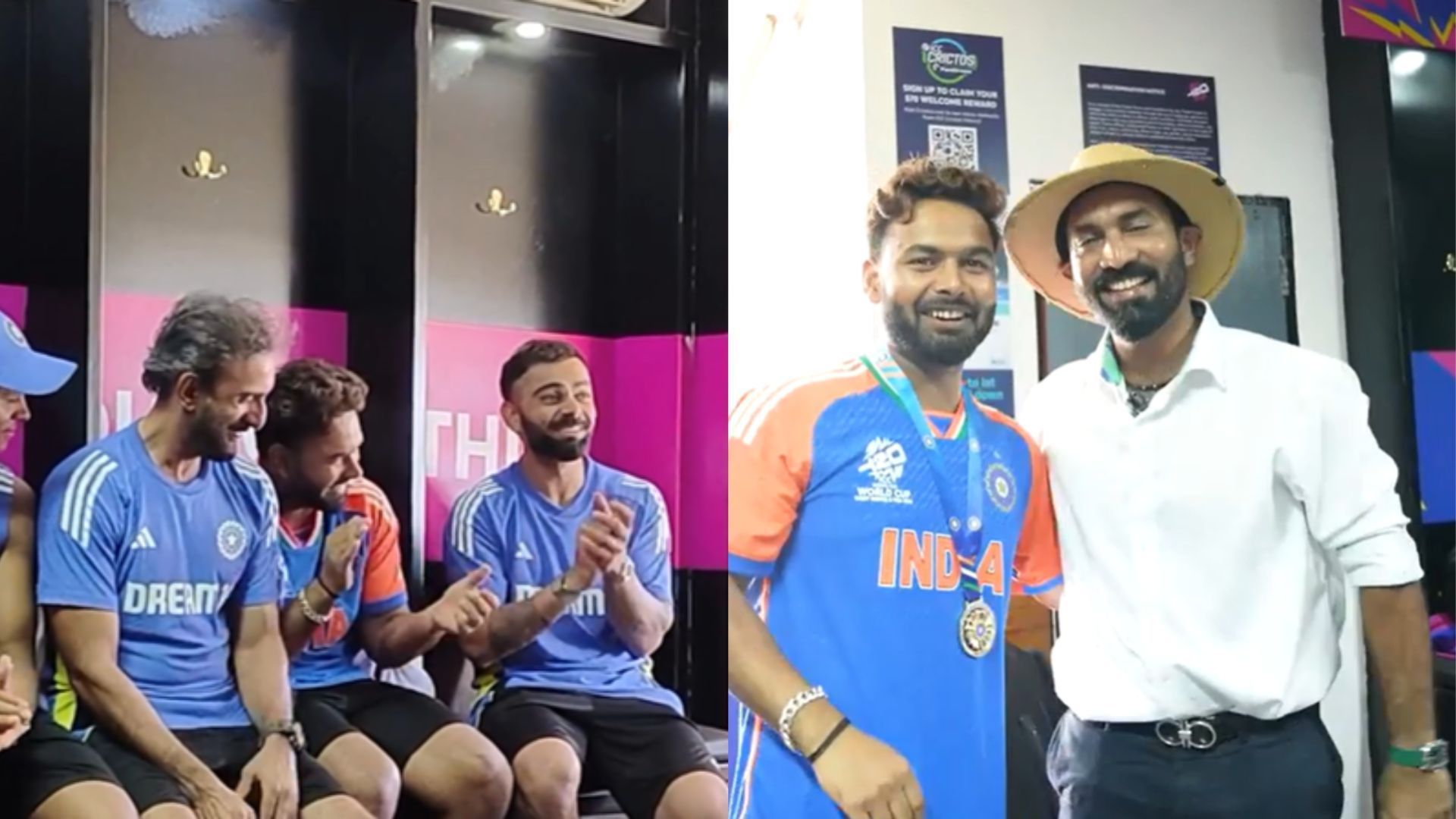 Dinesh Karthik hands away the fielding medal to Rishabh Pant after India
