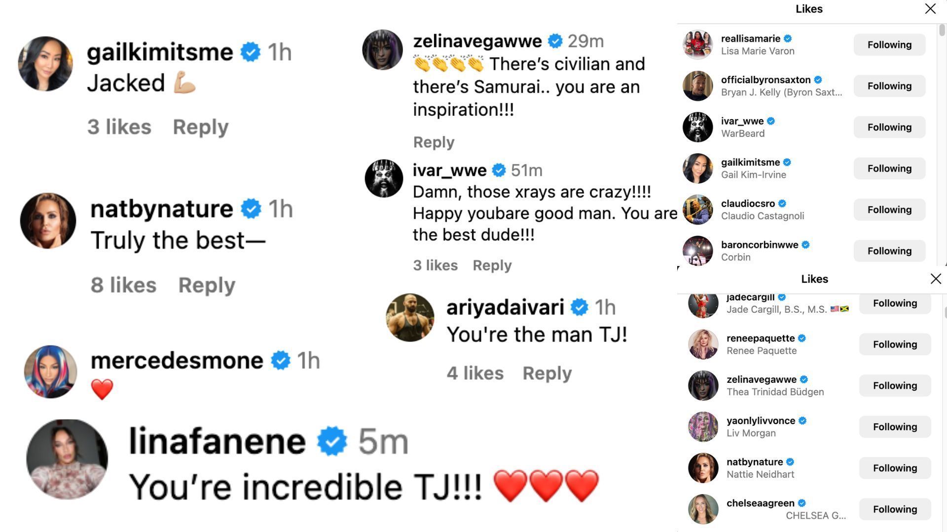 Stars react to Wilson&#039;s update on Instagram. [Photo Credit: Screenshots from Wilson&#039;s Instagram post]