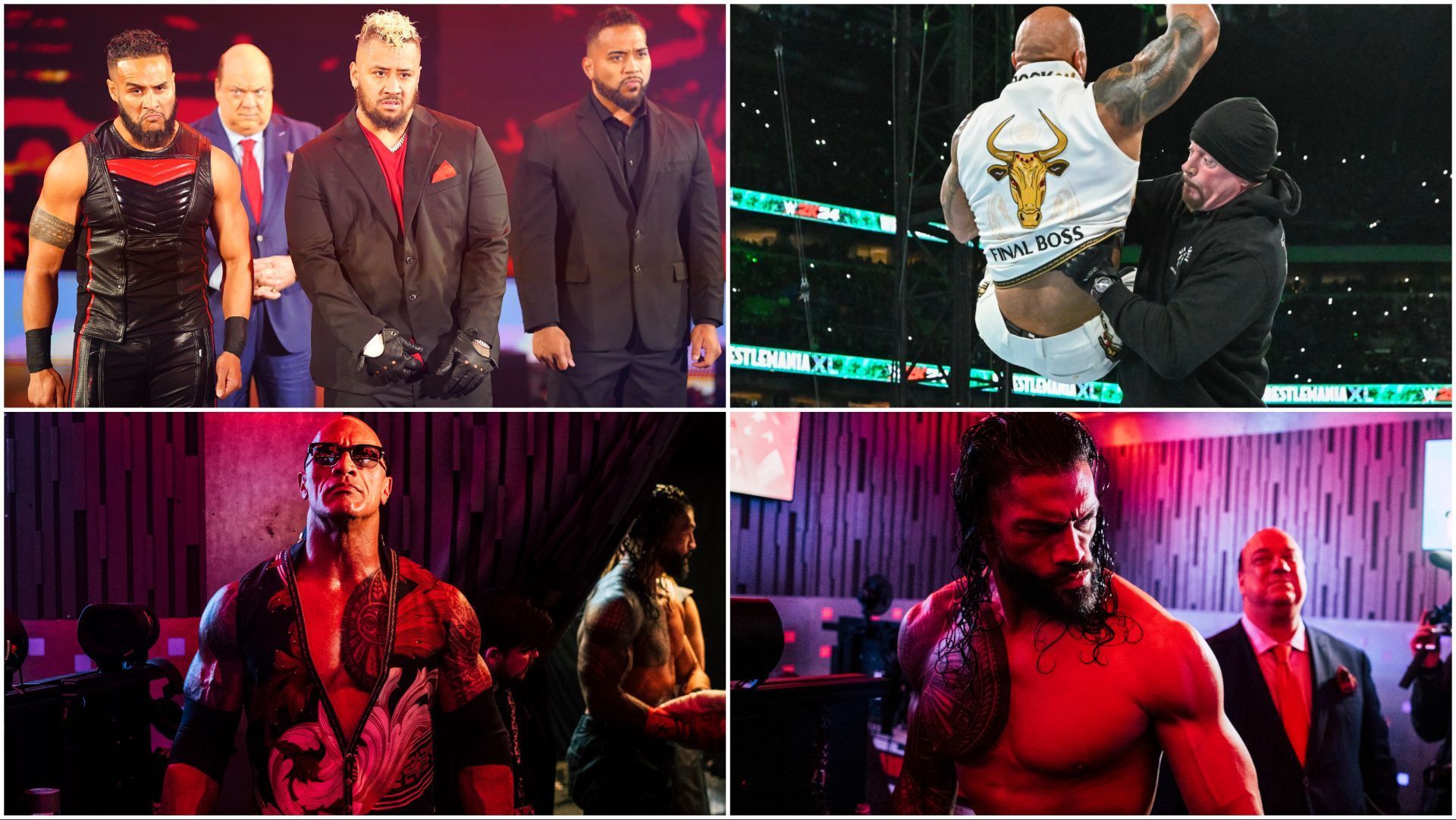 The Bloodline members on WWE SmackDown, and backstage at WrestleMania XL