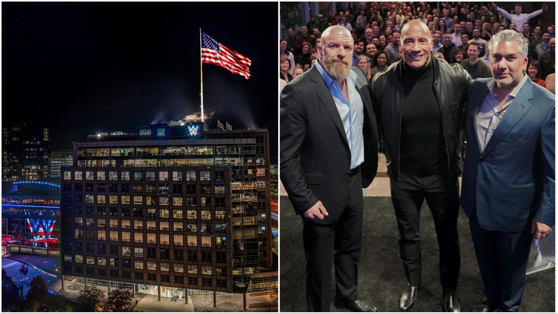 WWE HQ in Stamford, WWE officials Triple H, The Rock and Nick Khan