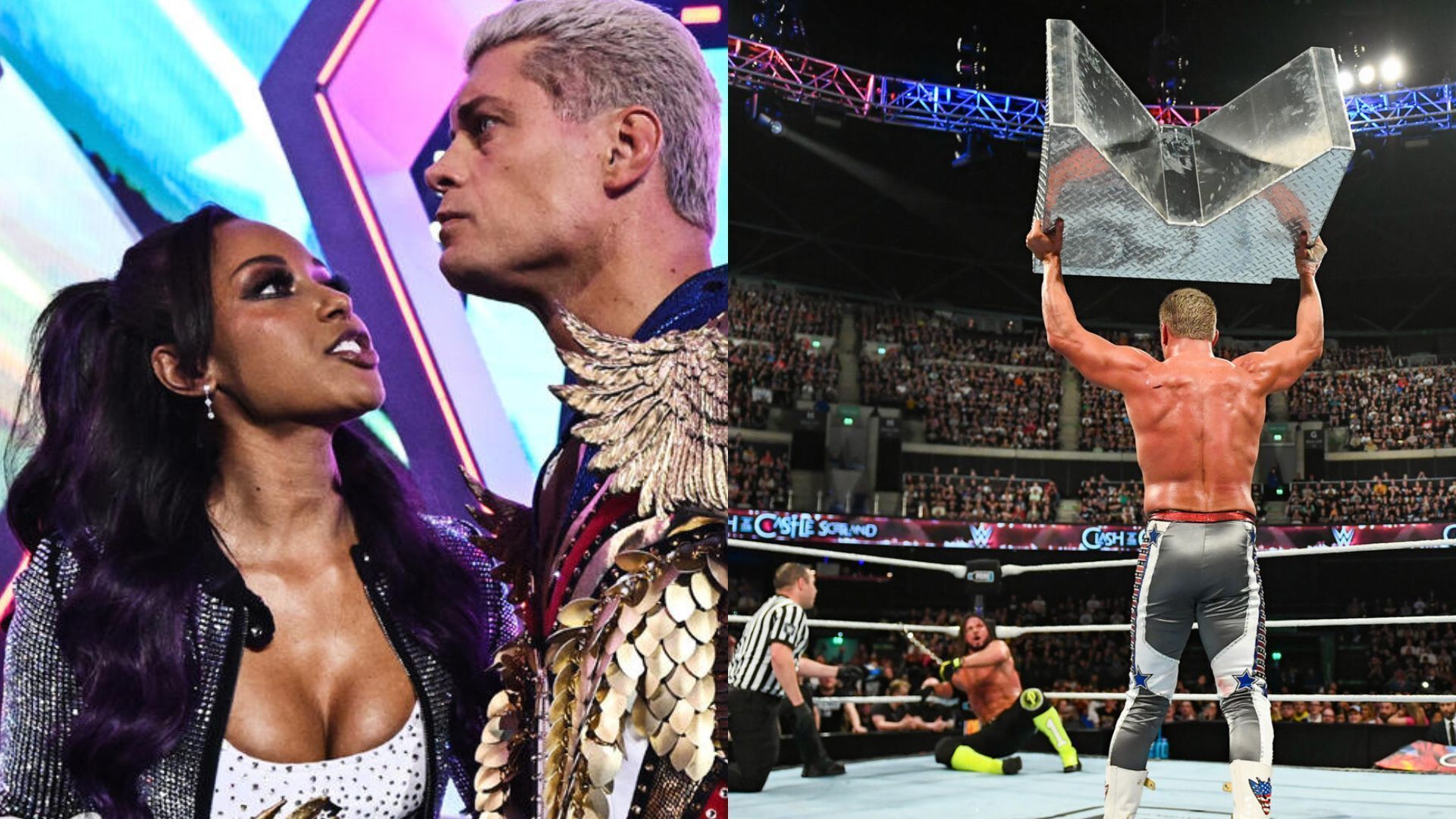 Brandi and Cody Rhodes (left), Cody vs. AJ Styles (right) [Image Credits: wwe.com]
