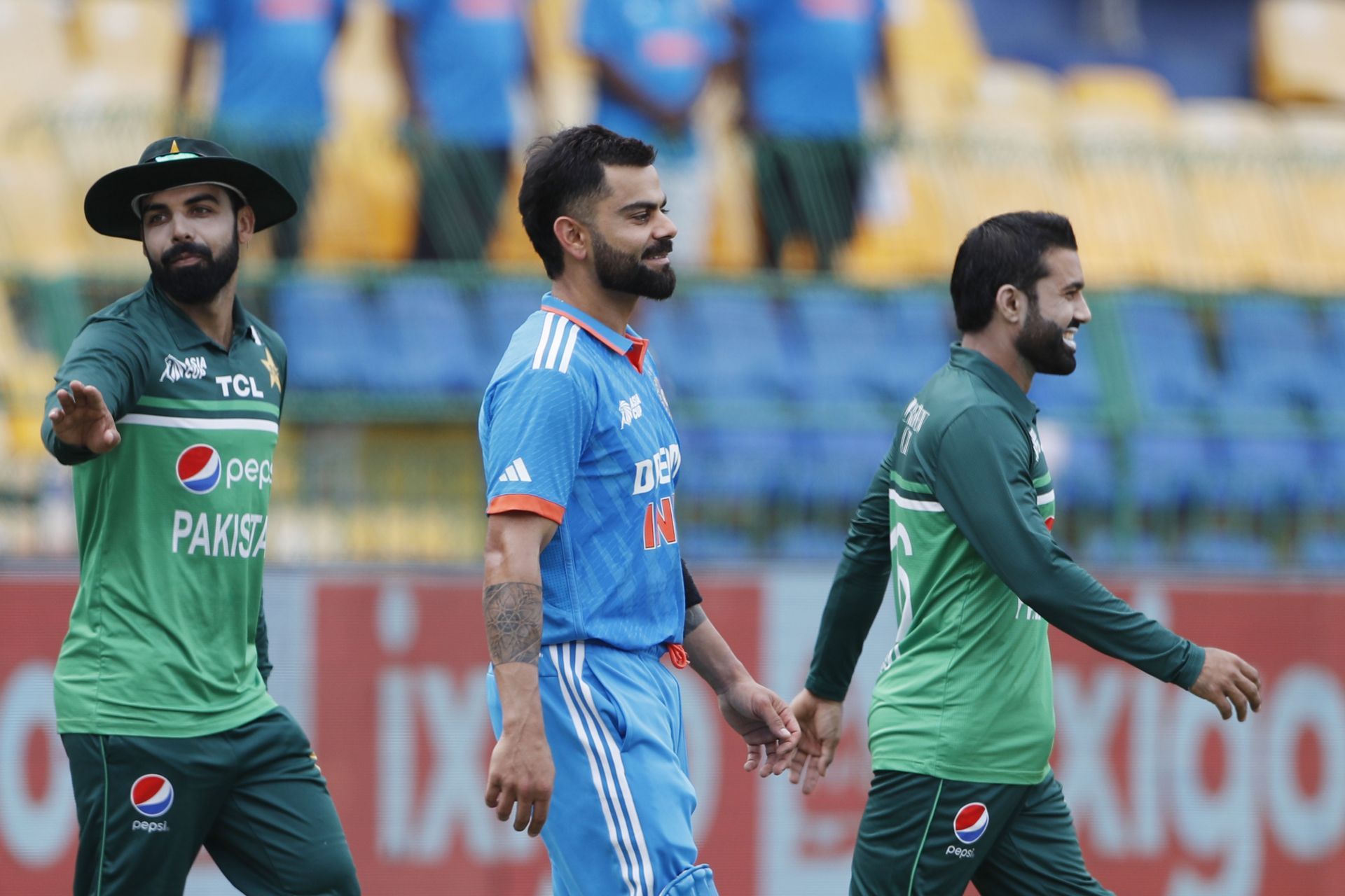 (L to R) Shadab Khan, Virat Kohli and Mohammad Rizwan (Image Credit: Getty Images)