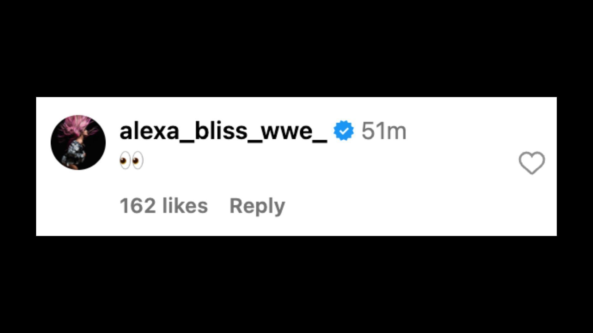 Bliss makes an interesting comment on Instagram. [Photo credit: Screenshot of Bliss&#039;comment on WWE&#039;s Instagram post]