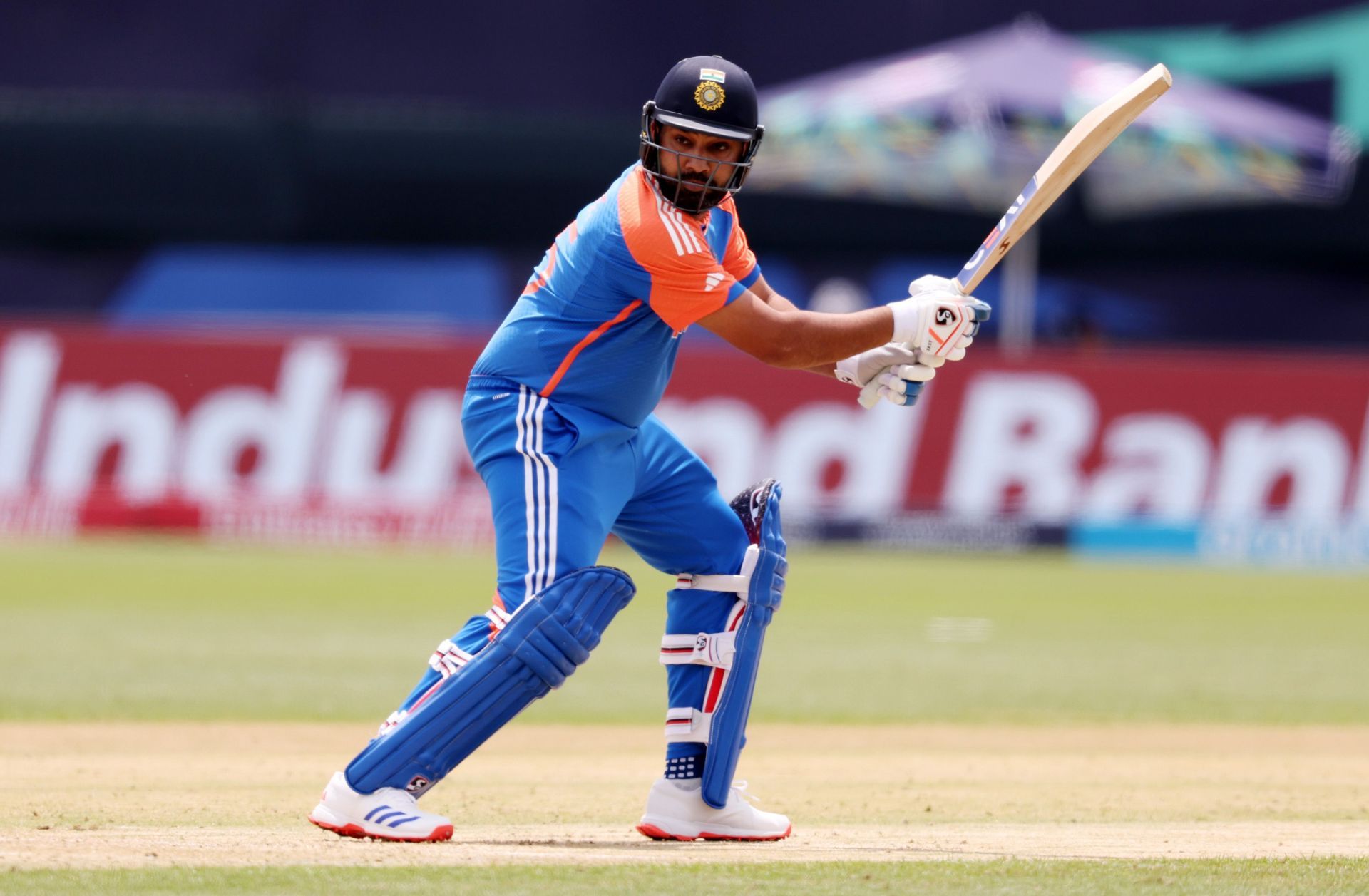 Rohit Sharma was hit on the shoulder by a sharply rising delivery.