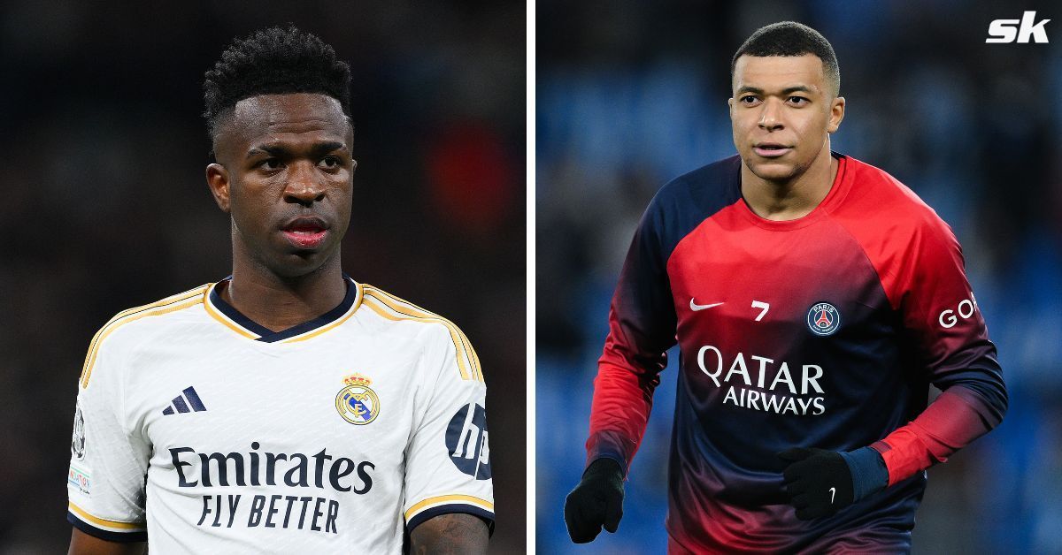 Real Madrid strikers Vinicius Junior (left) and Kylian Mbappe