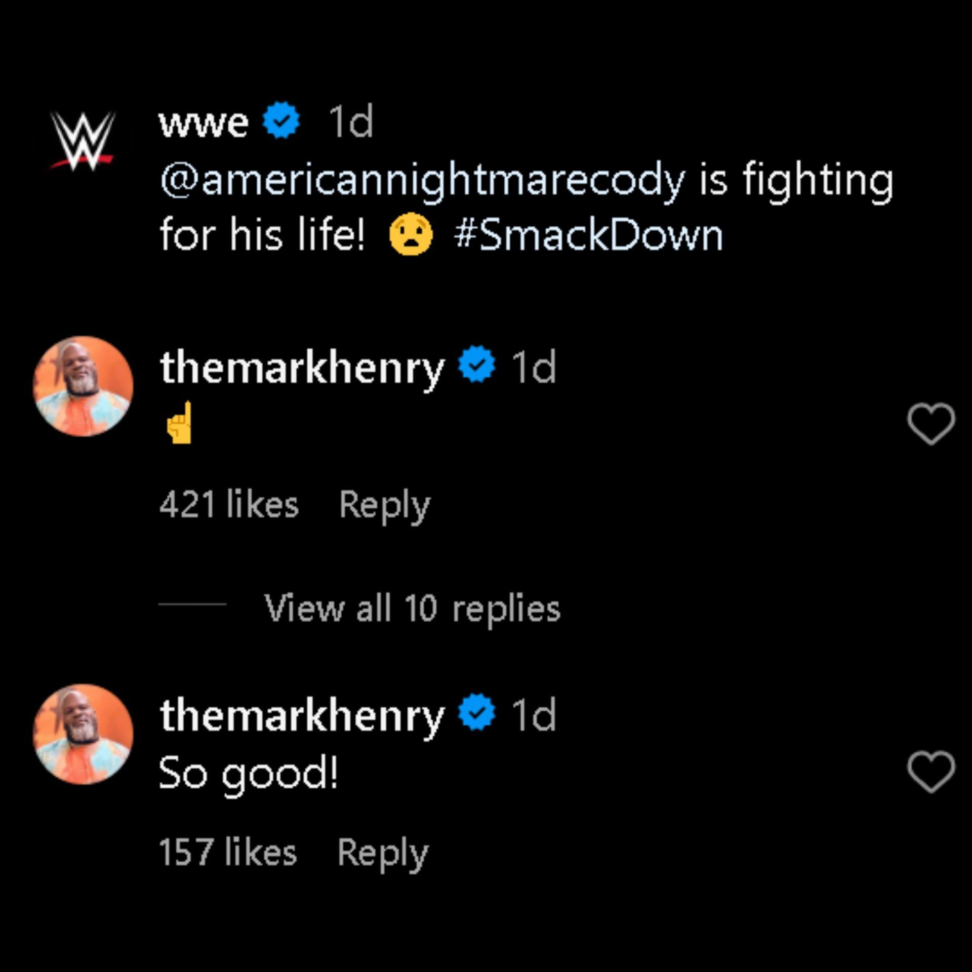 Mark Henry&#039;s comments on the Instagram post.