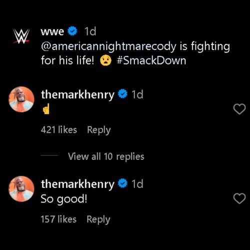 Mark Henry's comments on the Instagram post.