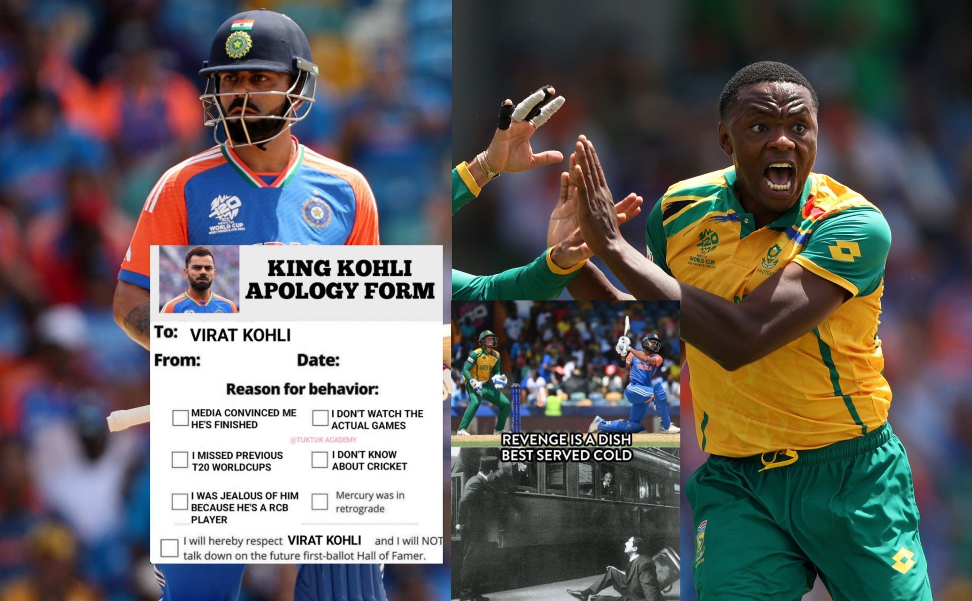 Fans share memes after 1st innings of IND vs SA T20 WC match (Image credits: ICC,&nbsp;@TukTuk_Academy, @JohnyBravo183/X)