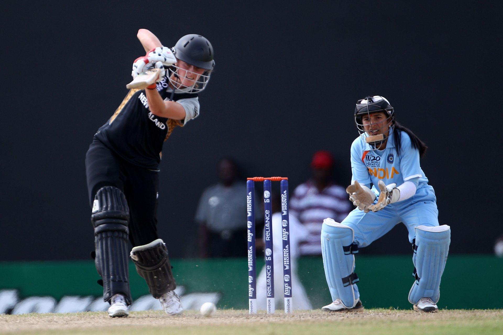 Amy Sattherthwaite (l) of New Zealand during the ICC Women's T20 World Cup Group B match between New Zealand and India at Warner Park on May 6, 2010.