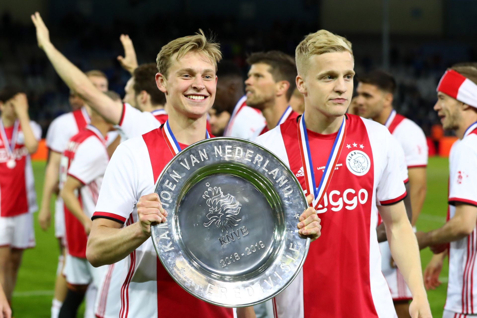 Frenkie de Jong (left) won two trophies with Erik ten Hag&#039;s Ajax.