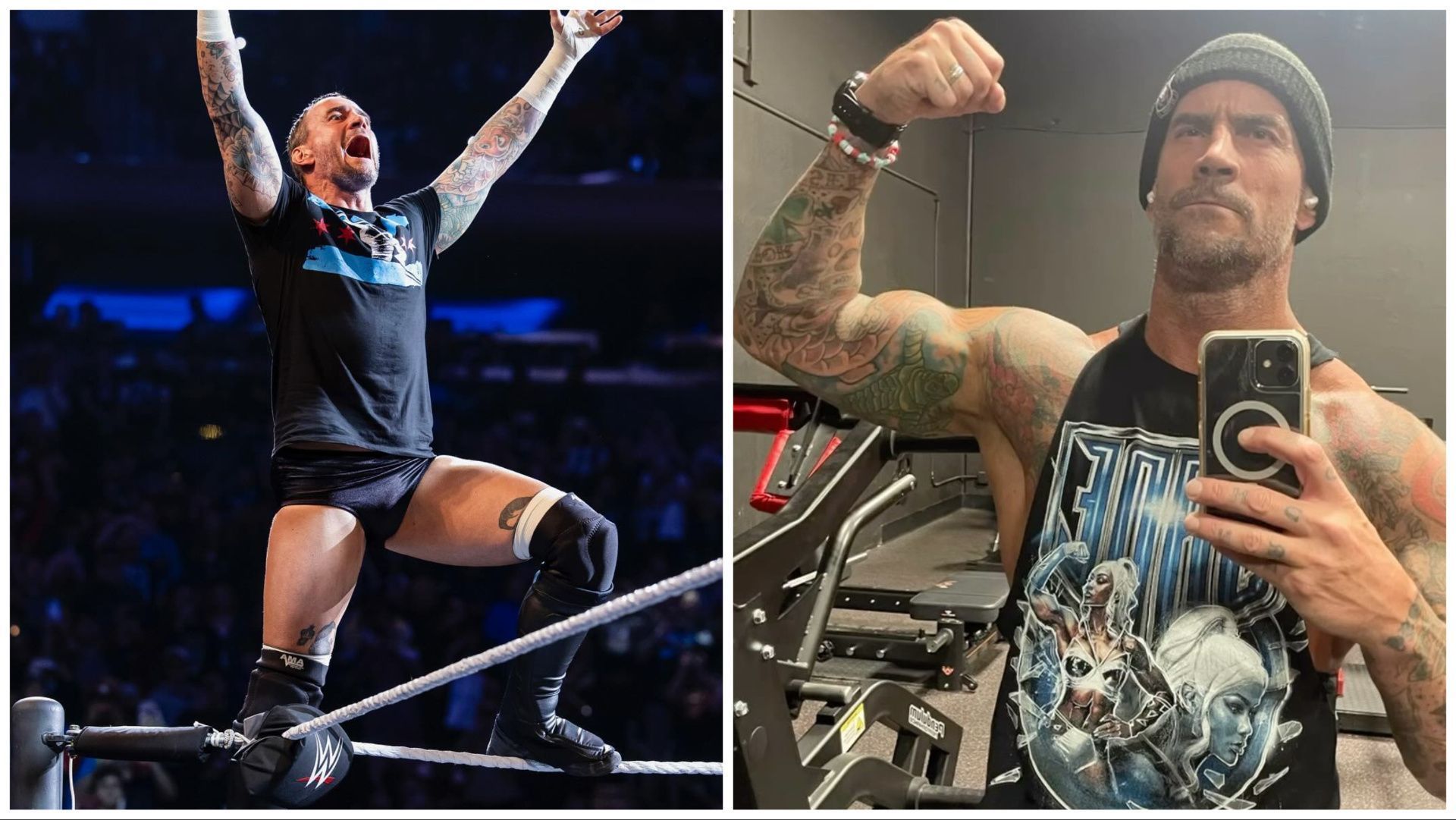 CM Punk at WWE MSG event, CM Punk flexes after a workout