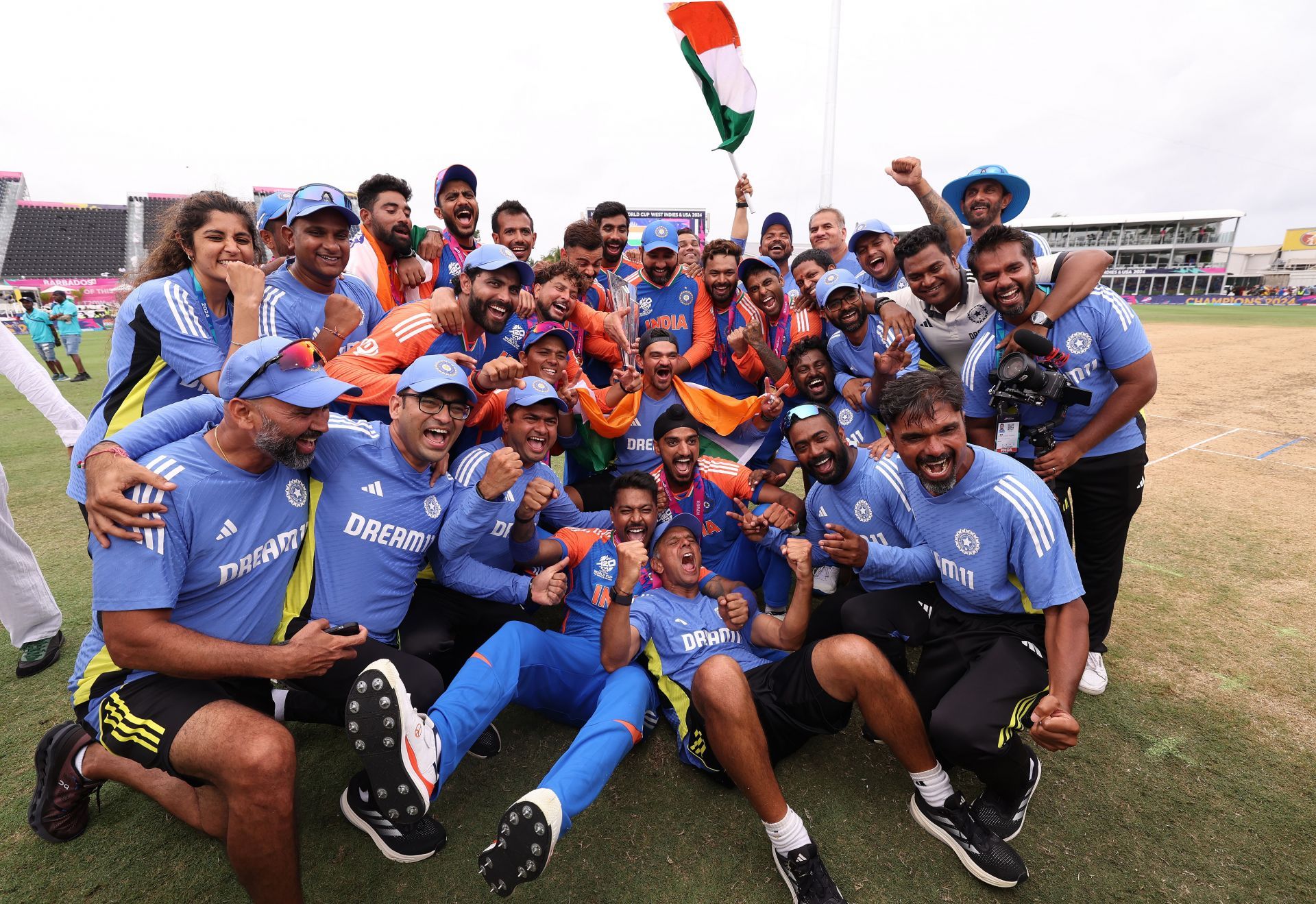 Team India celebrate after winning the 2024 T20 World Cup trophy. (Image Credit: Getty Images)