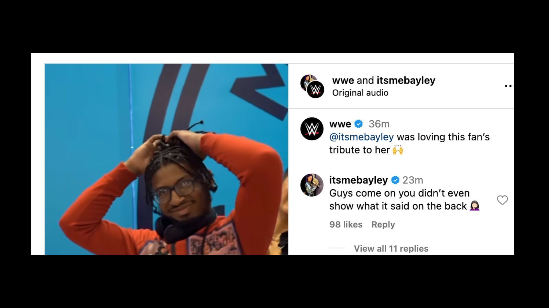 Bayley calls out the company [Photo Credit: Screengrab of reactions on WWE&#039;s Instagram post]