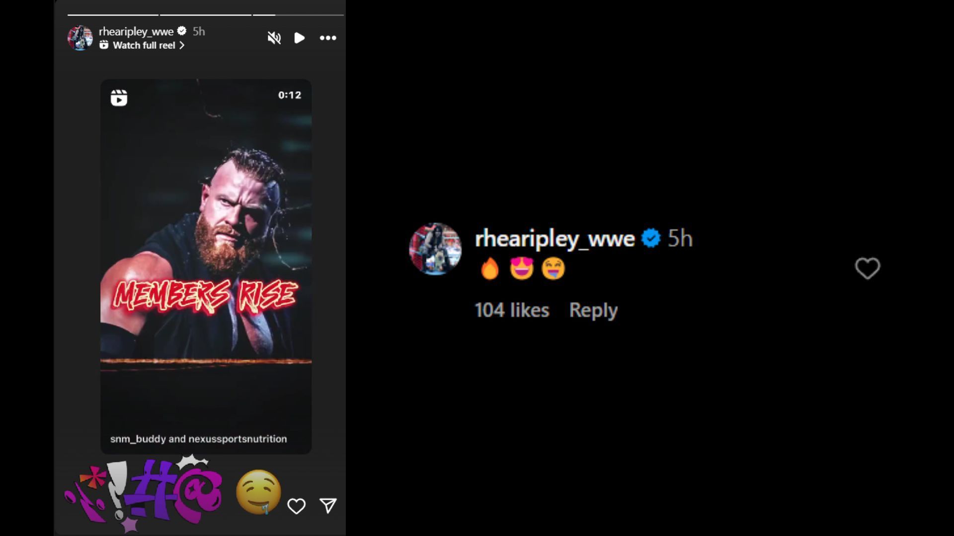 Screenshot of Rhea Ripley&#039;s reactions to Buddy Matthews&#039; major announcement