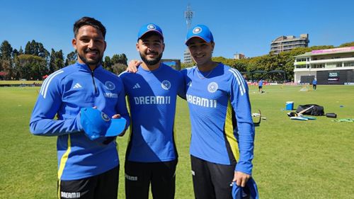 Dhruv Jurel, Riyan Parag, and Abhishek Sharma made their T20I debuts in the first game against Zimbabwe. [P/C: BCCI/X]