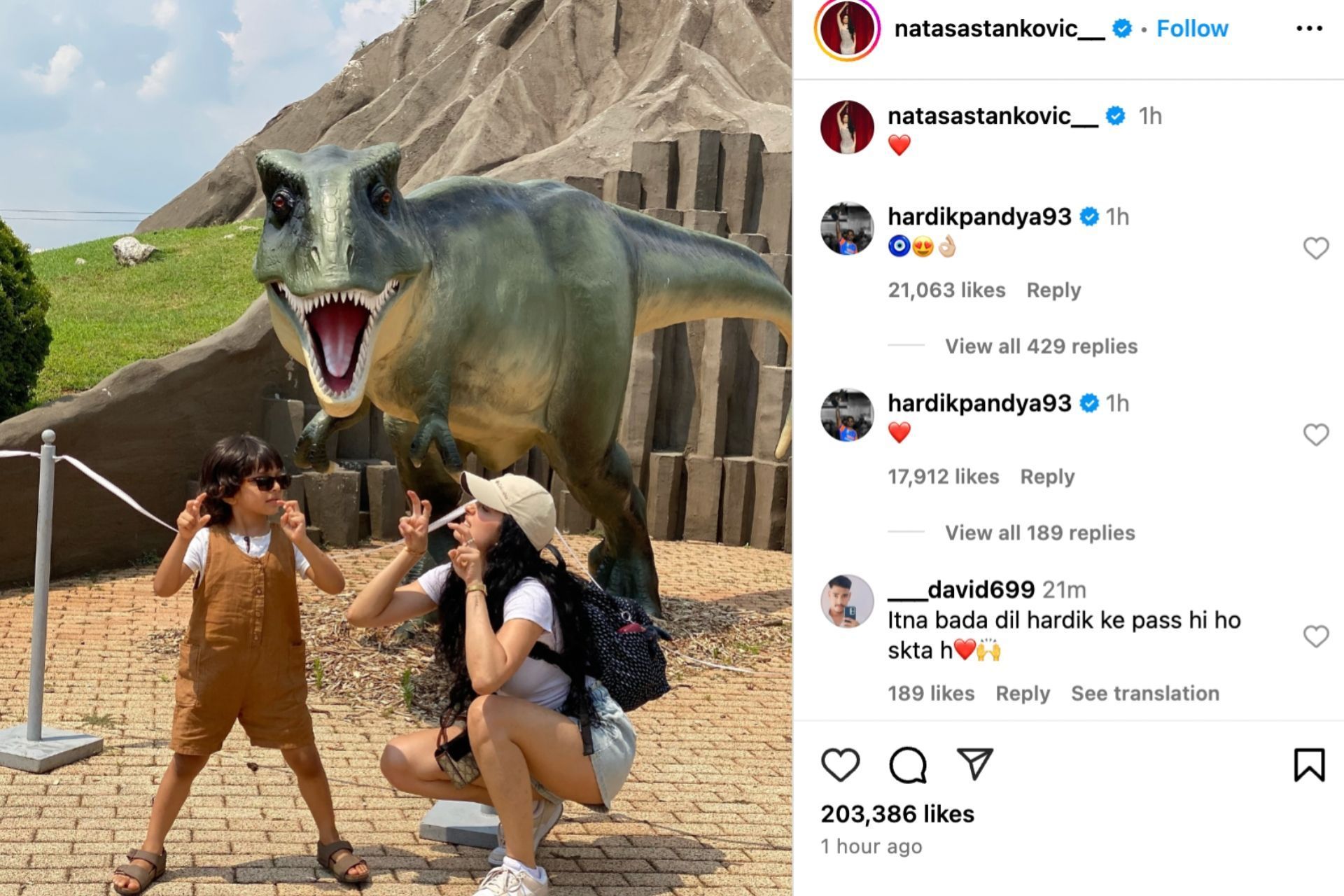 Hardik Pandya reacts to Natasa Stankovic&#039;s post with a heart (Image via Instagram/@natasastankovic__)