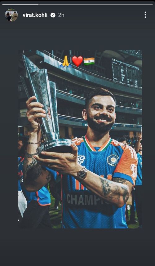 Virat Kohli shares a picture with T20 World Cup trophy (Image via Instagram/@virat.kohli)