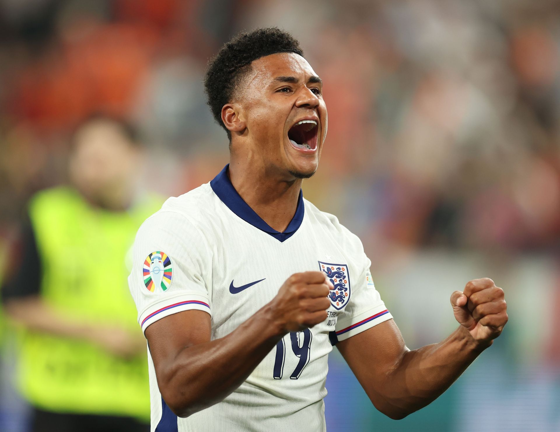 England forward Ollie Watkins celebrates his goal in the Euro 2024 final.