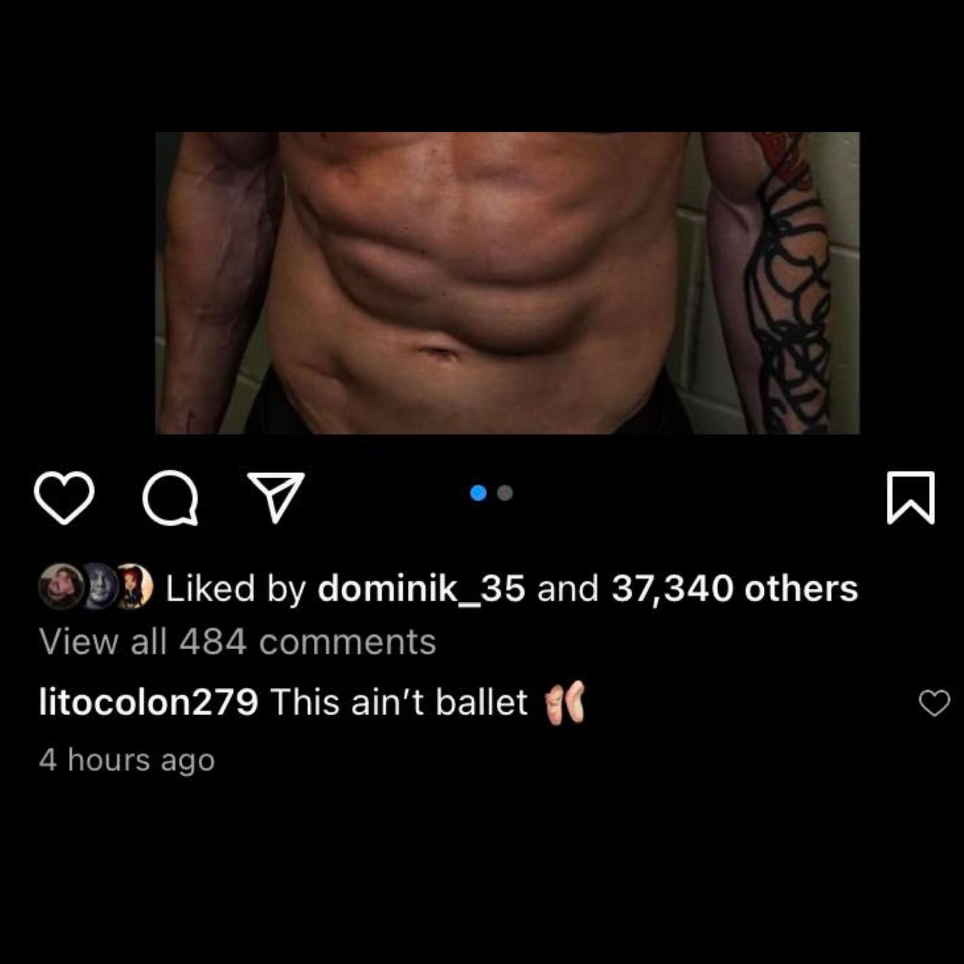 Screengrab of Carlito&#039;s comment on Finn Balor&#039;s Instagram post.