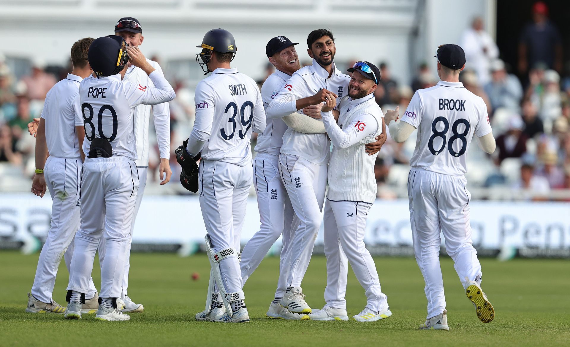 Bashir celebrates picking a wicket against West indies.