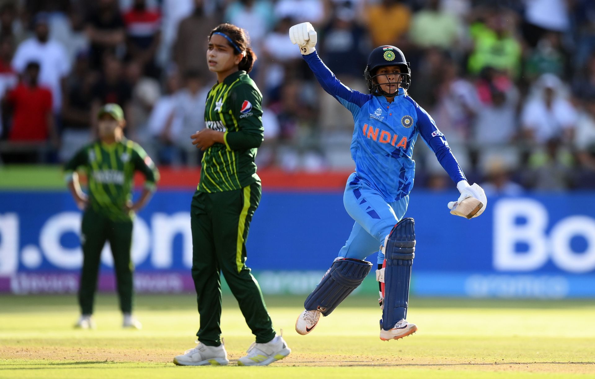 Jemimah Rodrigues celebrates after hitting the winning runs in the 2023 T20 World Cup match against Pakistan Women. (Image Credits: Getty Images)