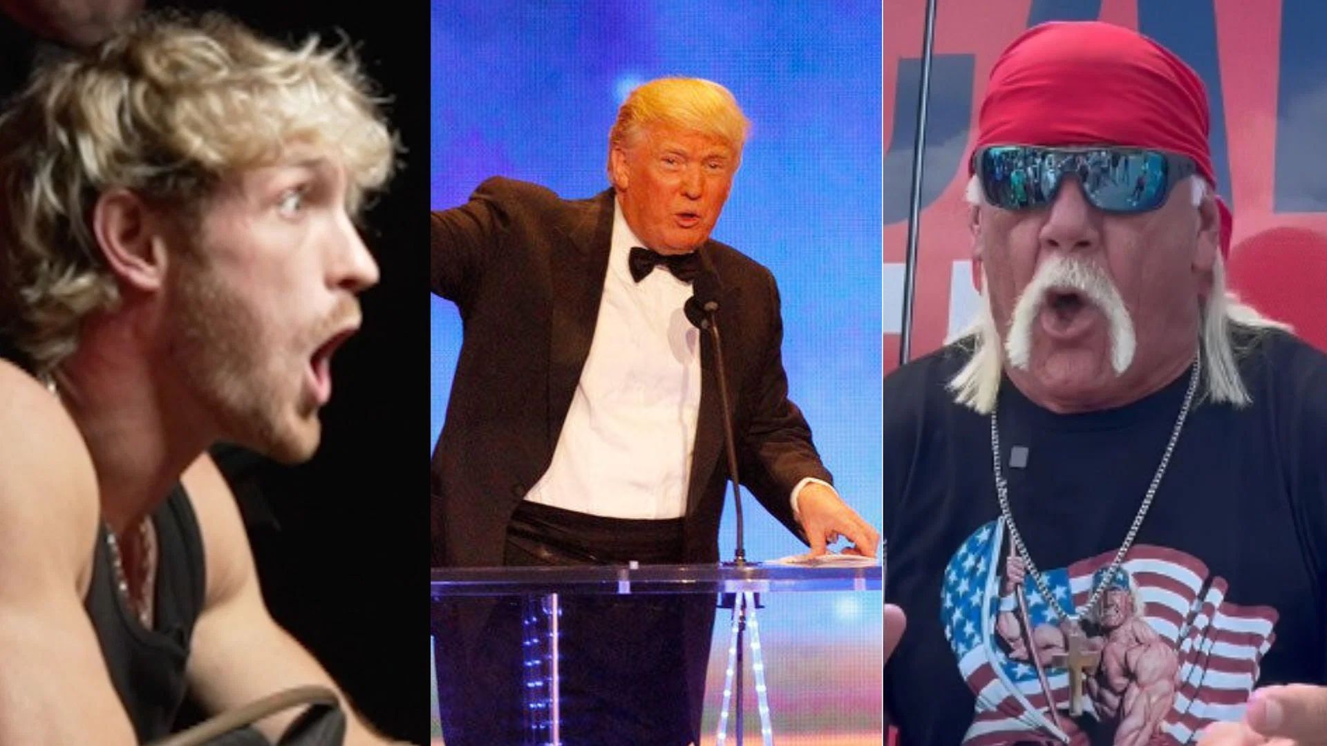 Logan Paul on the left, Donald Trump in the middle, Hulk Hogan on the right [Image credits: stars