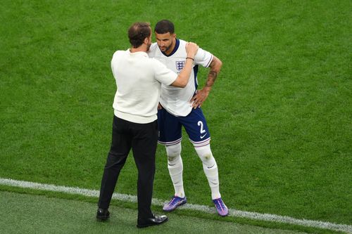 England boss Gareth Southgate and Kyle Walker (facing) at Euro 2024