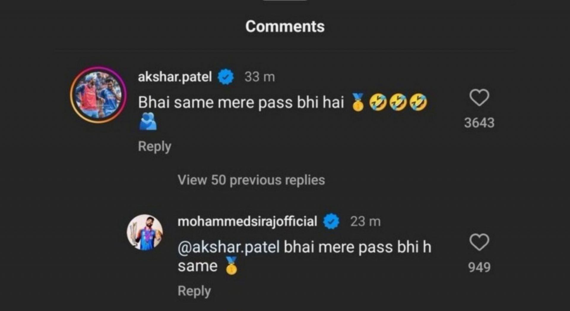 Axar Patel and Mohammed Siraj&#039;s reactions to Rishabh Pant on Instagram post. [Pic credits: @rishabpant on Instagram].