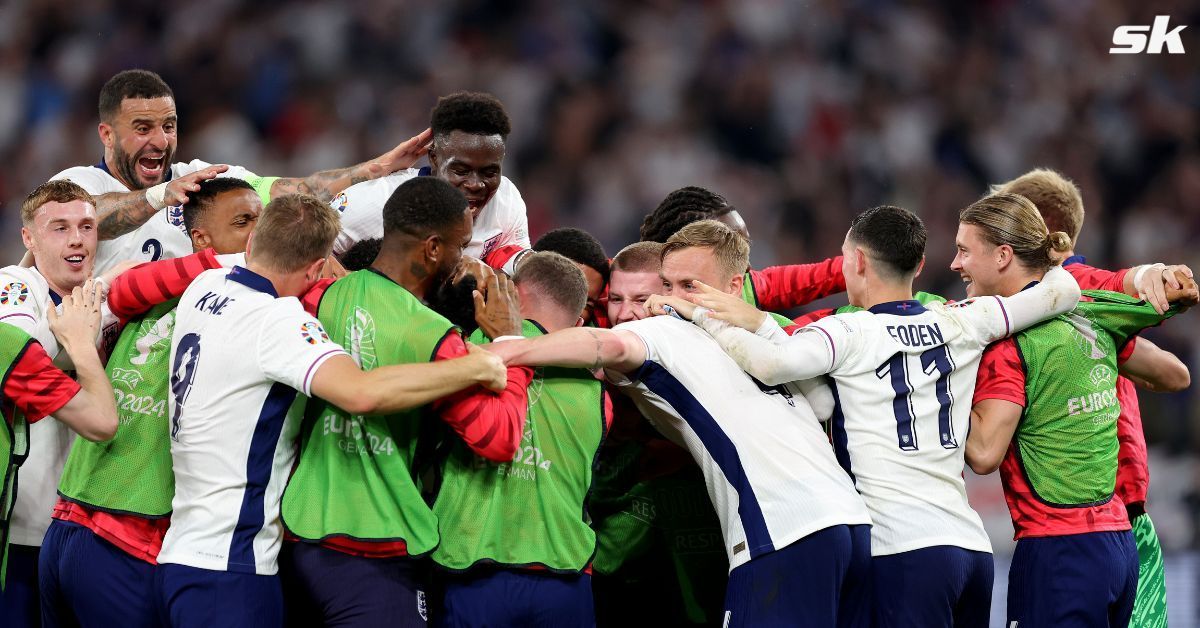 England players rejoice after reaching the Euro 2024 final.