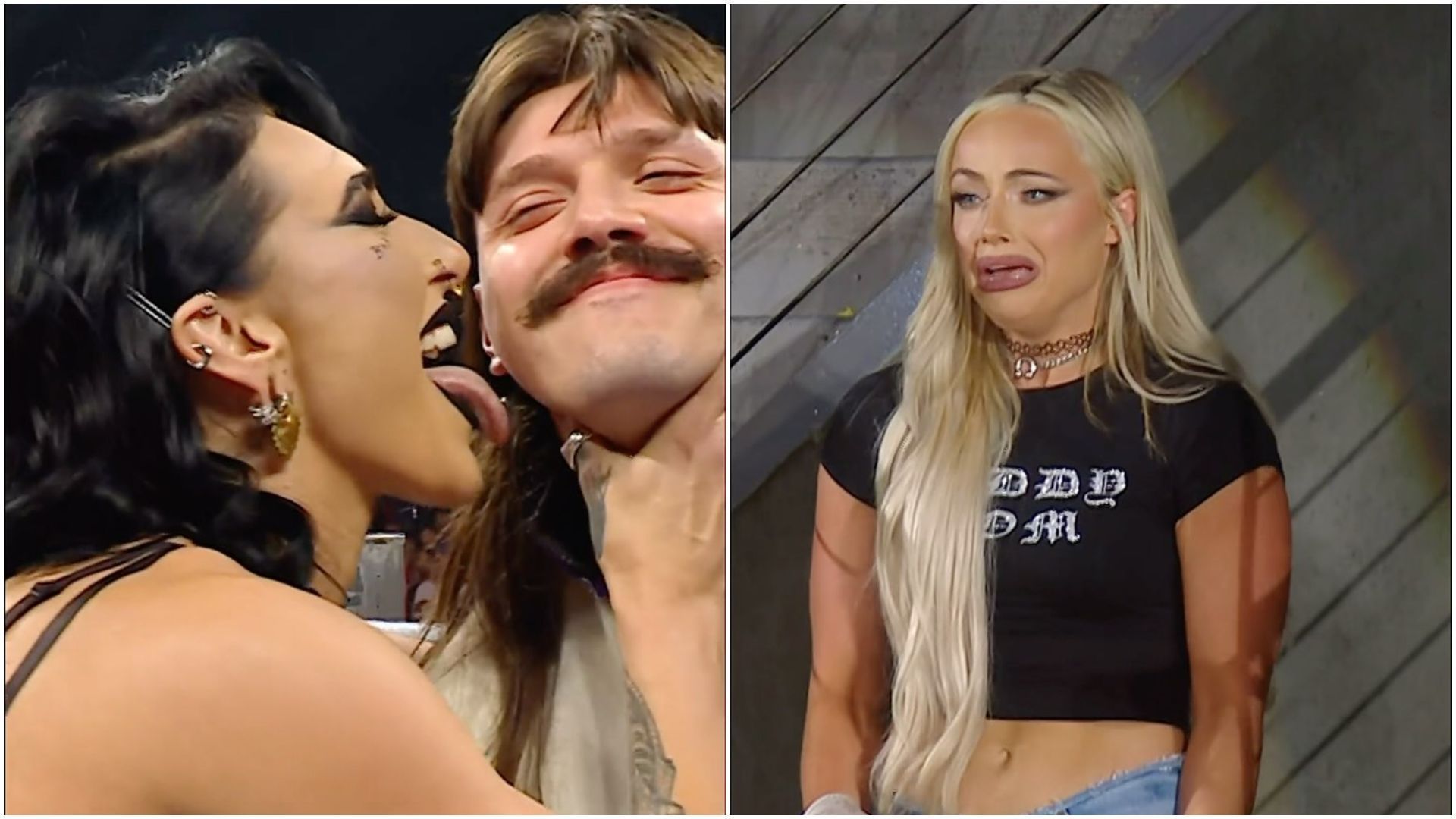 Rhea Ripley &amp; Dominik Mysterio (left), and Liv Morgan (right) [Photos via WWE