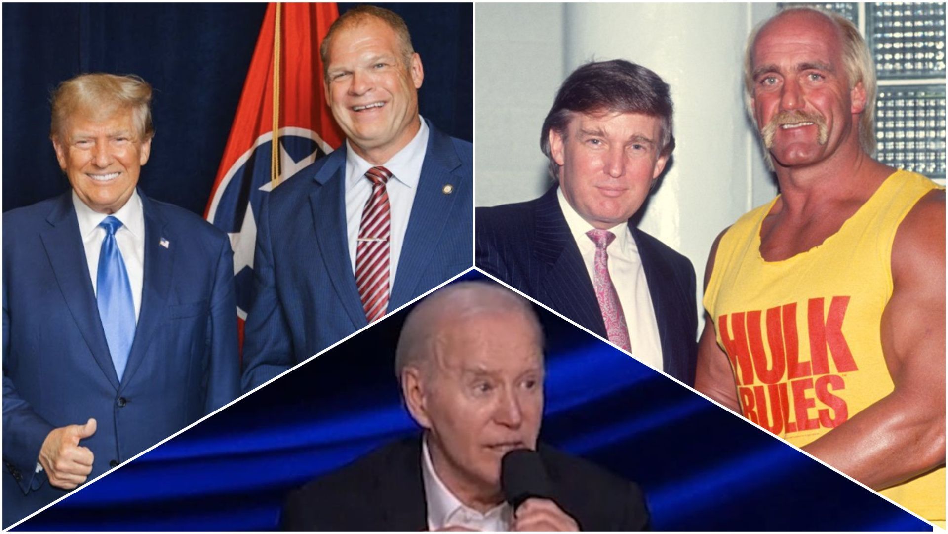 Donald Trump with Kane and Hulk Hogan, President Joe Biden