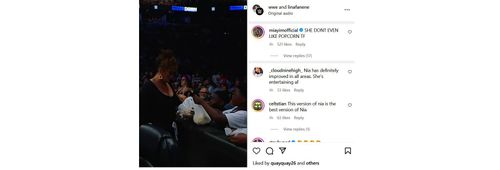 Screenshot of Mia Yim's comment on a Nia Jax video (Photo Credit: WWE on Instagram)