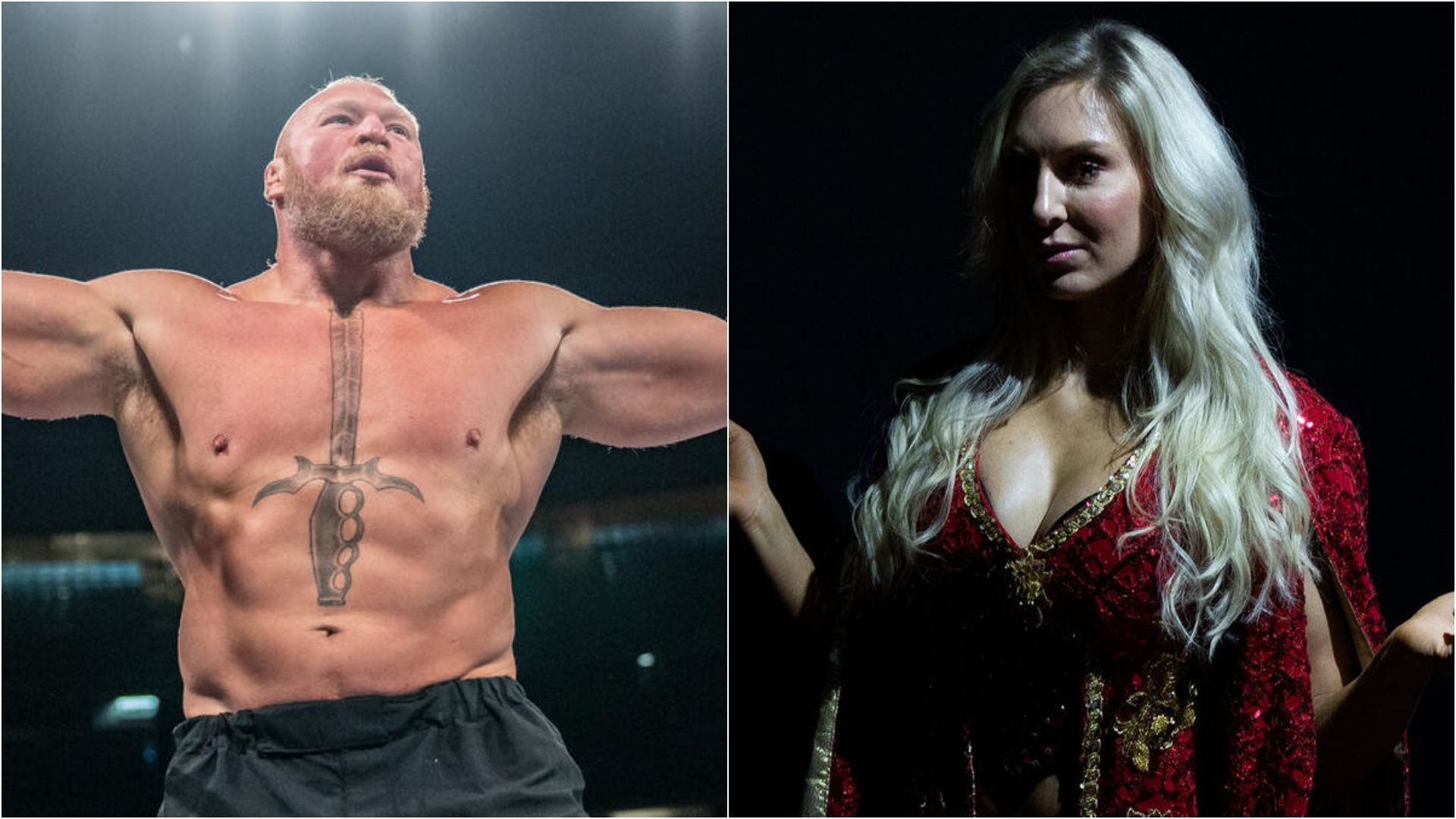 Brock Lesnar (left) Charlotte Flair (right). (Images via WWE.com)