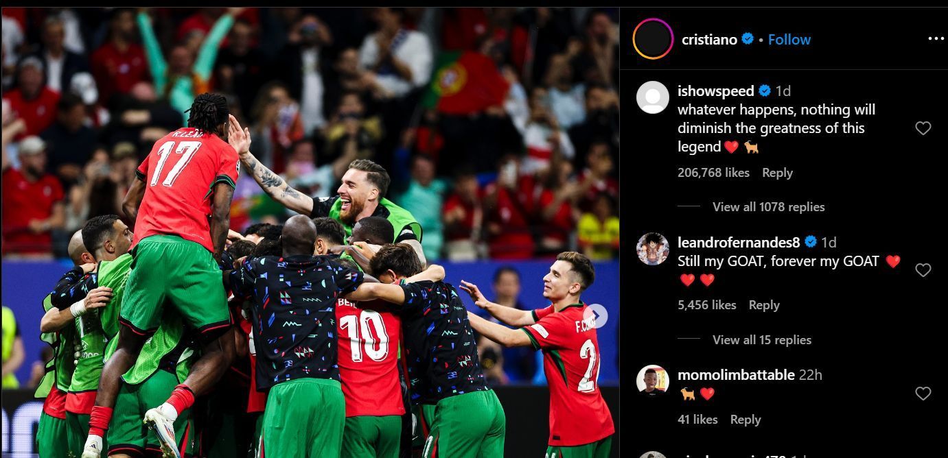 IShowSpeed reacts to Cristiano Ronaldo&#039;s Instagram post